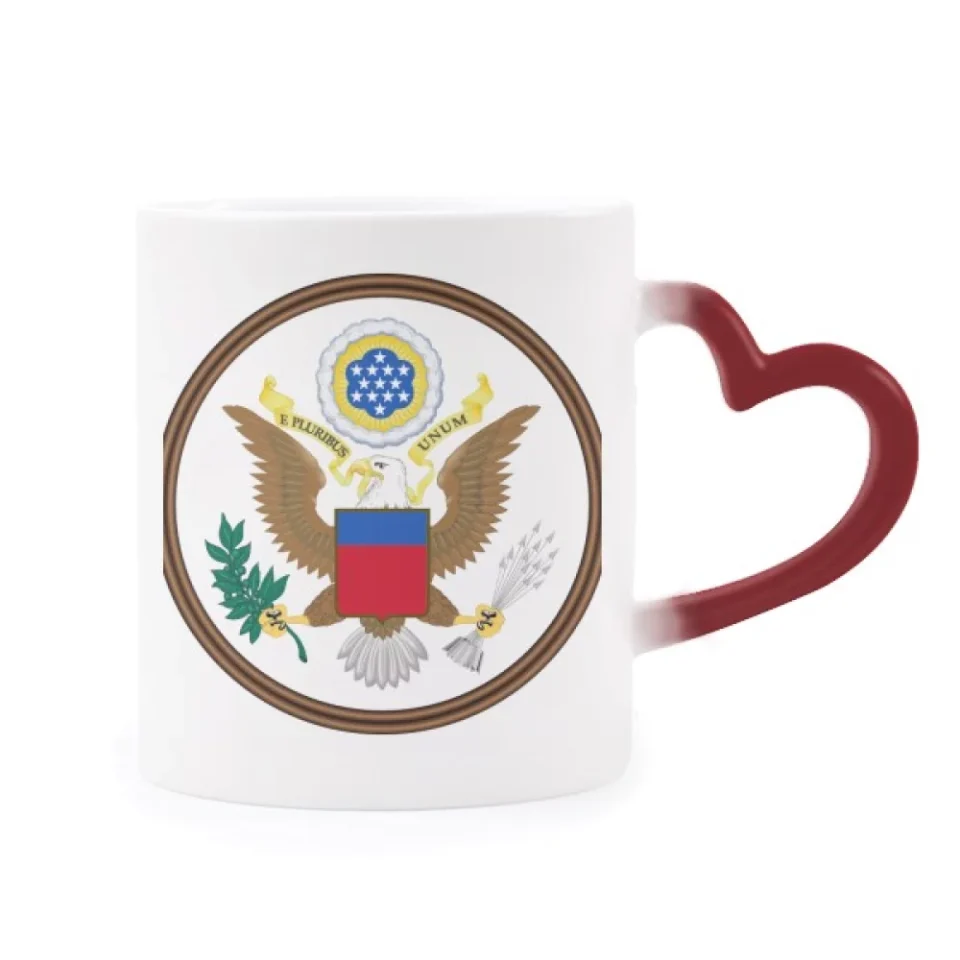 BPA-Free Polished United States National Emblem Heat Sensitive Mug Red Color Changing Stoneware Cup