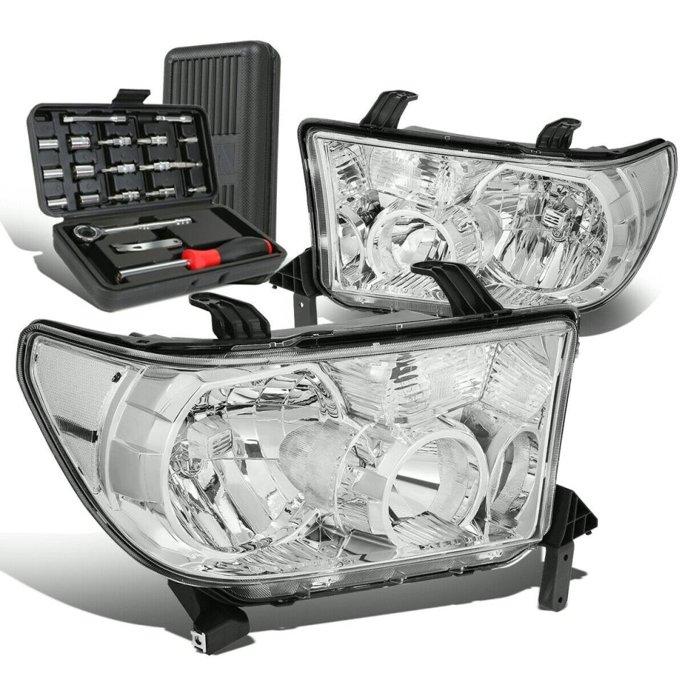 Wooden Value 2007-2013 Tacoma Sequoia Pair Chrome Clear Side Headlight Head Lamp+Tool Box