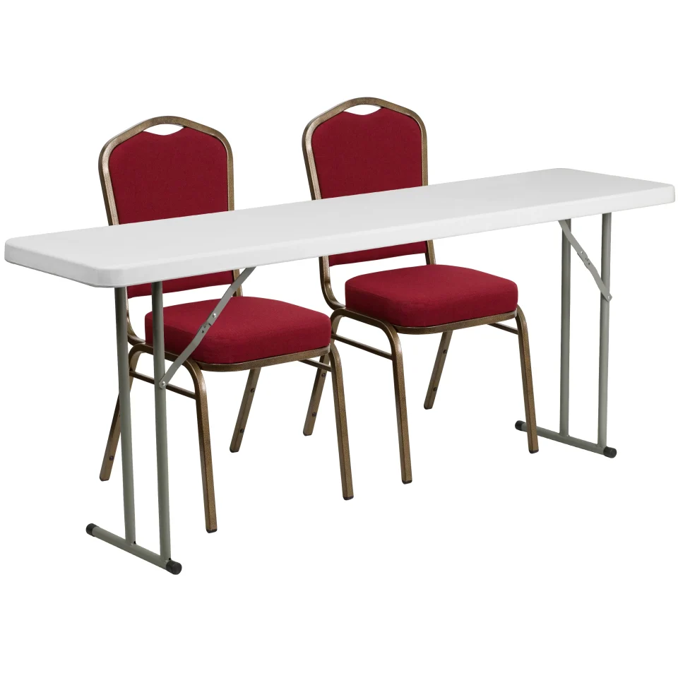 Eco-Friendly Flash Furniture 6-Foot Plastic Folding Training Table Set with 2 Crown Back Stack Chairs