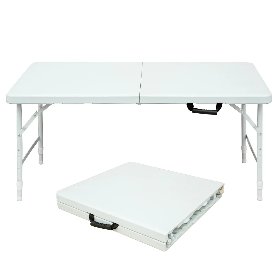 Eco-Friendly Al Fresco Folding Table 4ft Portable Heavy Duty Plastic Fold-in-Half Utility Foldable Table Plastic Dining Table Indoor Outdoor for Camping, Picnic and Party, White