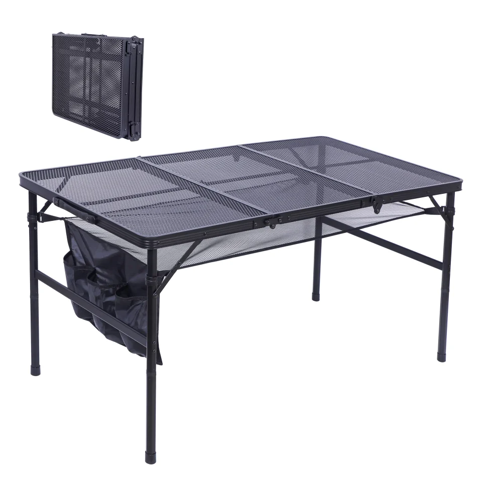 Dining Nice C Folding Table Adjustable Height, Portable Camping Table with Mesh Bag Lightweight, with Carry Handle for Outdoor, Beach, Picnic, Festival, Indoor, Office (47.3ﾡﾱ x 23.7ﾡﾰ x 14.7ﾡﾱ/24.2ﾡﾰ Black)