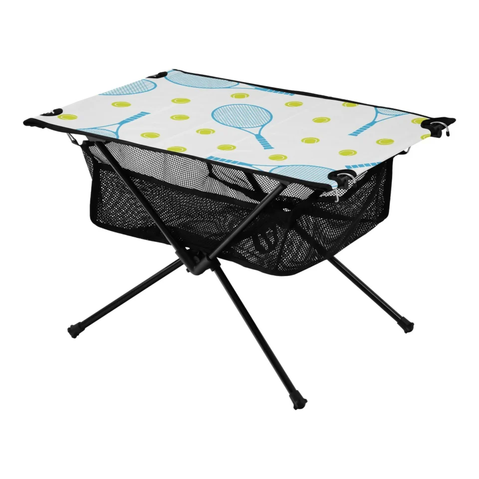 Essential Blue Tennis and Yellow Balls Camping Foldable Portable Table Beach Table with Storage Bag Compact Picnic Table for Outdoor Hiking Fishing BBQ