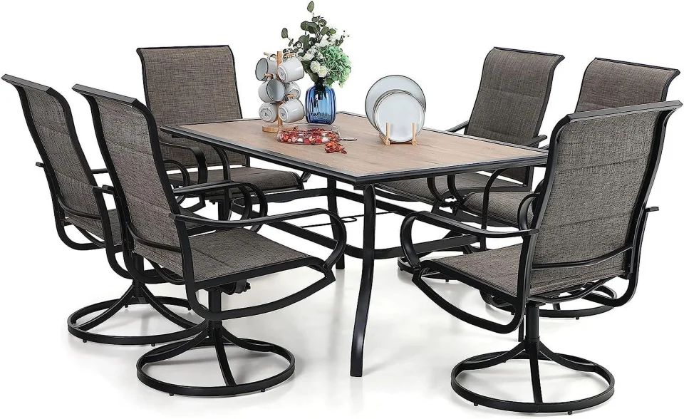 Glass Cast Iron VILLA Outdoor Patio Dining Set for 4 5 PCS Patio Table & Chair Set Clearance with 4 Swivel Dining Chairs & 1 Square Patio Table(1.57" Hole) Patio Dining Furniture for Lawn G