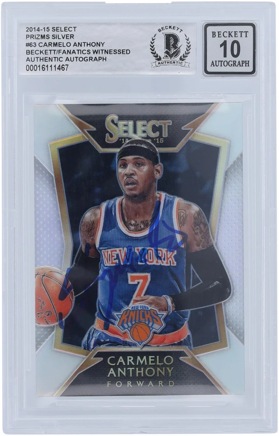 Office Carmelo Anthony New York Knicks Autographed 2014-15 Panini Select Silver Prizm #63 Beckett Fanatics Witnessed Authenticated 10 Card - Fanatics Authentic Certified