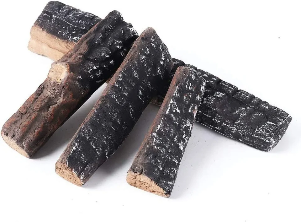 Food-Grade Polished Gas Logs 4pcs Gas Fireplace Logs Set of Ceramic Wood Logs. Use in Fireplaces & Fire Pits