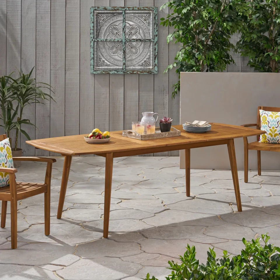Natural Noble House Stamford Outdoor Acacia Wood Expandable Dining Table in Teak