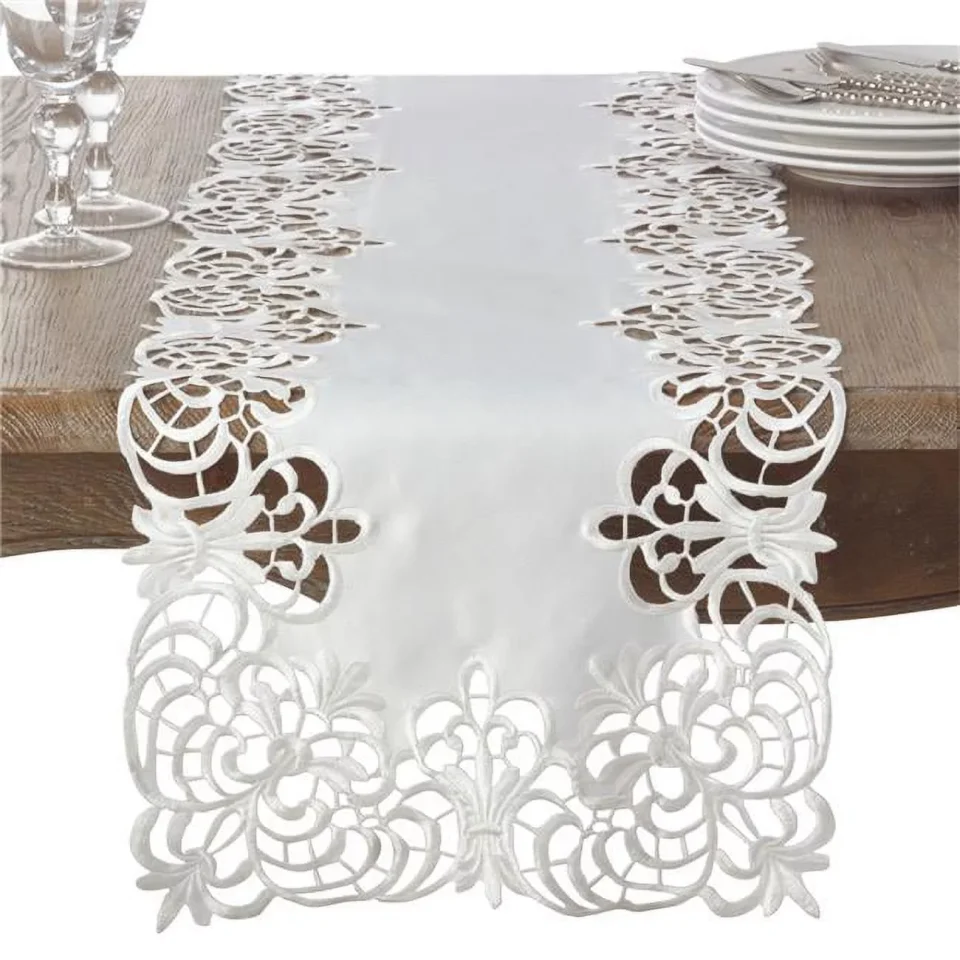 Outdoor Multi-Purpose Saro Lifestyle Embroidered Cutwork Design Table Runner