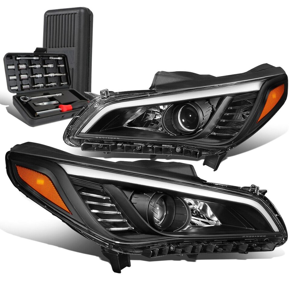 Thickened 2015-2017 Sonata Black/Amber Side Projector Headlight Head Lamps+Tool Box