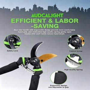 Frosted Lightweight AudcaLight Garden Pruning Tool. 4-Pack Bypass Pruning Shears. Titanium Steel Blade. With Gardening Gloves. Shears Stainless