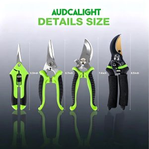 Frosted Lightweight AudcaLight Garden Pruning Tool. 4-Pack Bypass Pruning Shears. Titanium Steel Blade. With Gardening Gloves. Shears Stainless