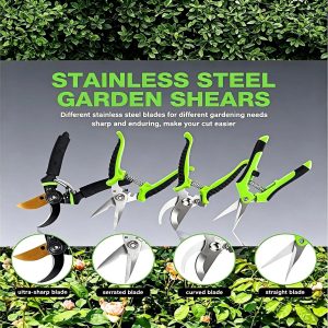 Frosted Lightweight AudcaLight Garden Pruning Tool. 4-Pack Bypass Pruning Shears. Titanium Steel Blade. With Gardening Gloves. Shears Stainless