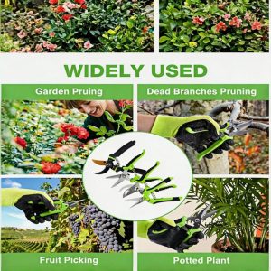 Frosted Lightweight AudcaLight Garden Pruning Tool. 4-Pack Bypass Pruning Shears. Titanium Steel Blade. With Gardening Gloves. Shears Stainless