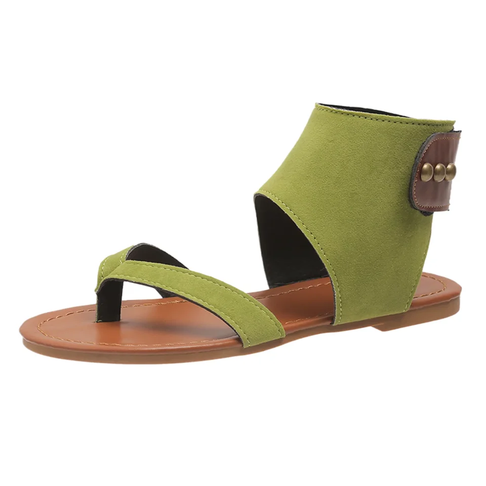 Prime Office PMUYBHF Sandals Women Wedge Low Foreign Trade Large Size Sandals Female 2023 Summer Europe and the United States Fashion Retro Roman Wind Herringbone Flat Bottom Clip Toe Sandals