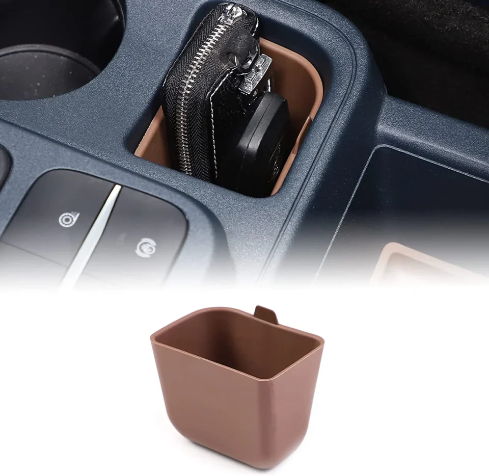 Baking Car Cup Holder Rear Storage Slot Pad Compatible with Ford Maverick 2022 2023 Center Console Hanging Box Organizer Tray Armrest Storage Accessories ABS Brown