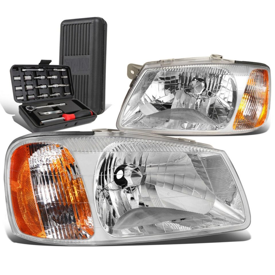 Prime Dining 2000-2002 Accent Pair Chrome Housing Amber Side Bumper Headlights+Too