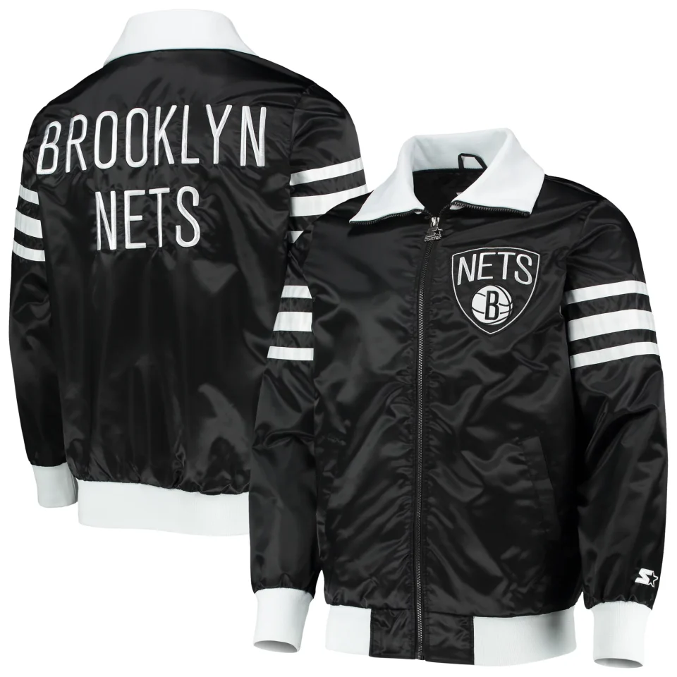 Glass Men's Starter Black Brooklyn Nets The Captain II Full-Zip Varsity Jacket