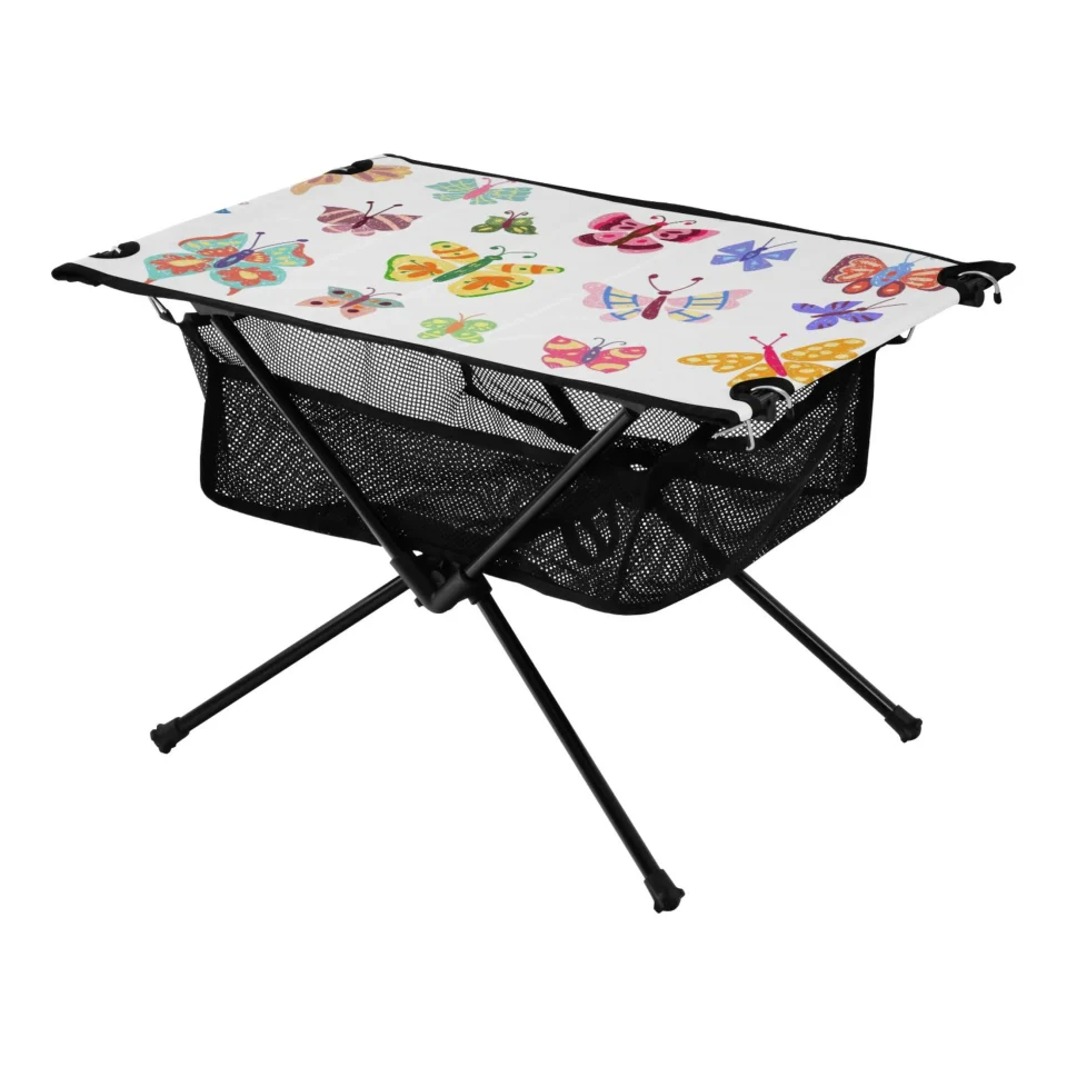 Cast Iron Cooking Cartoon Butterflies Camping Foldable Portable Table Beach Table with Storage Bag Compact Picnic Table for Outdoor Hiking Fishing BBQ