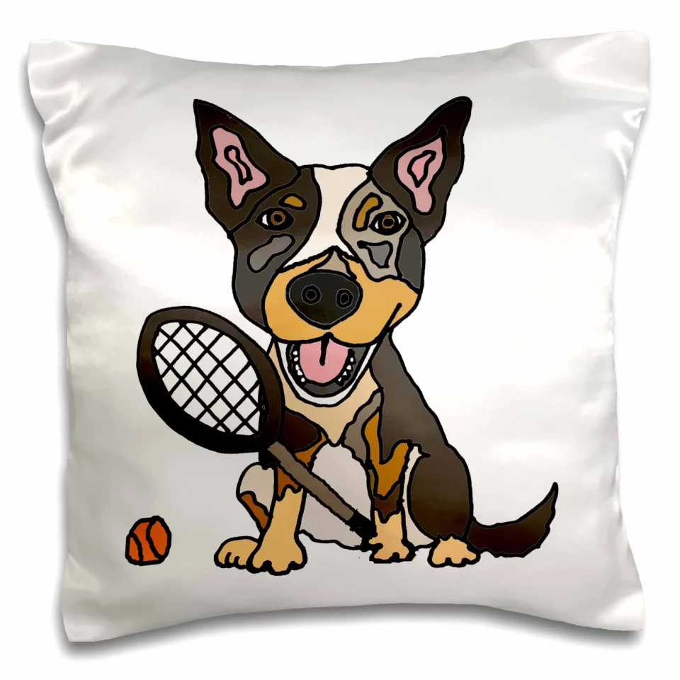 Prime Storage Funny Cute Australian Cattle Dog Playing Tennis Sports 16x16 inch Pillow Case pc-256456-1