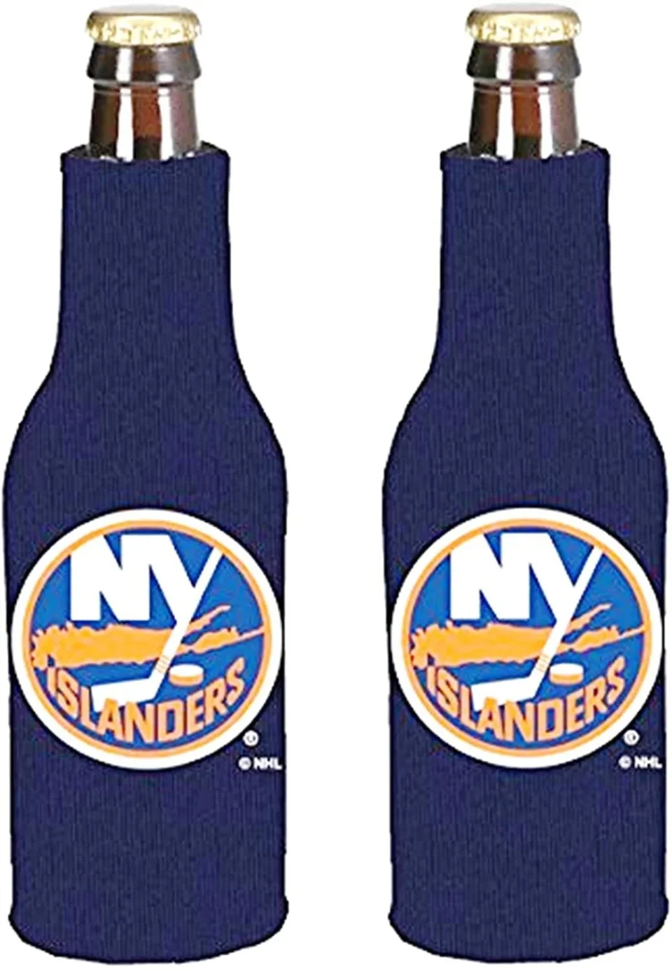 Wooden New York Islanders Pair of 16oz Drink Zipper Bottle Cooler Insulated Neoprene Beverage Holder, Logo Design