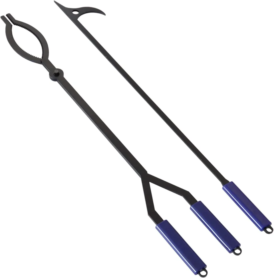 Supreme Kitchen 40 Fire Log Tongs Firewood Grabber and Fire Poker Set,Large Fire Pit Tool Outdoor/Indoor Bonfire Campfire Backyard Deck Camping Log Grabber Rustproof Safely Moves Firewood