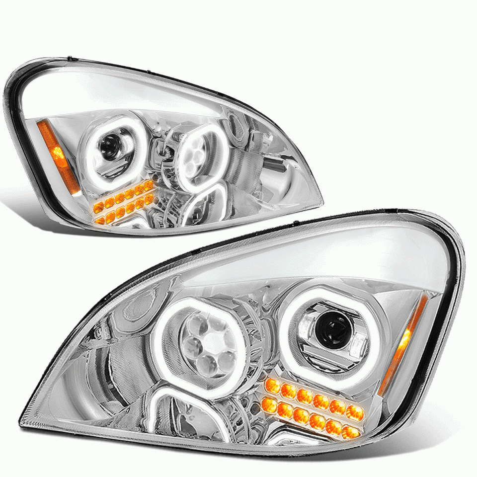 Ceramic 2008-2017 Freightliner Cascadia Dual LED Projector Headlight Lamps Chrome