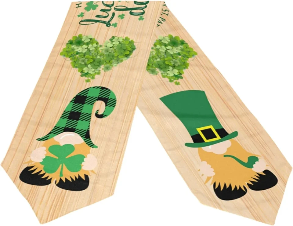 Outdoor GZHJMY Double Sided St. Patrick's Day Wooden Gnome Long Polyester Table Runner 13 x 90 Inches Table Cloth Cover Placemats for Kitchen Dinning Living Home Holiday Decor