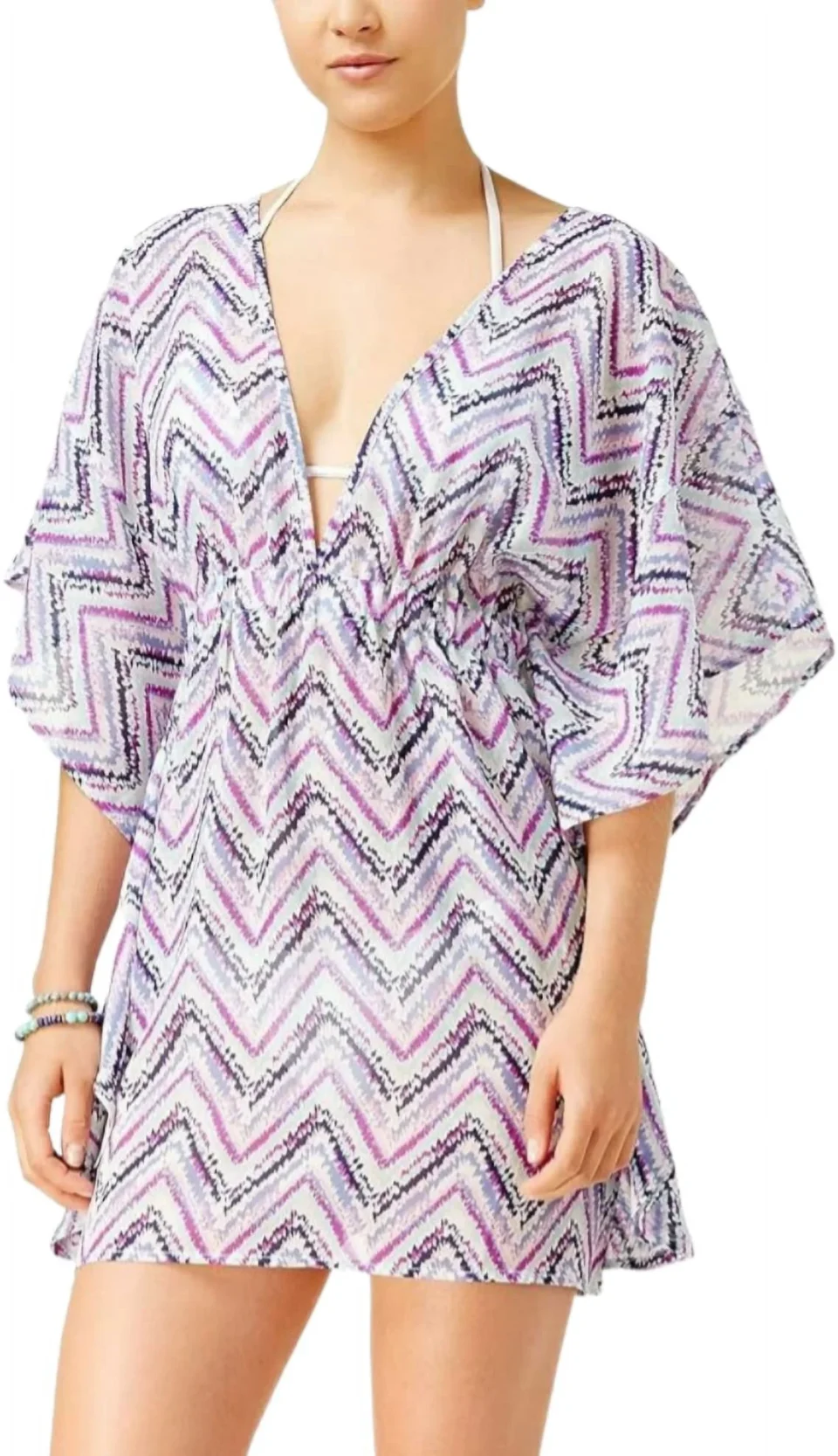 Clear Portable Miken Womens Chevron Kimono Dress Swim Cover-Up, Purple, Small