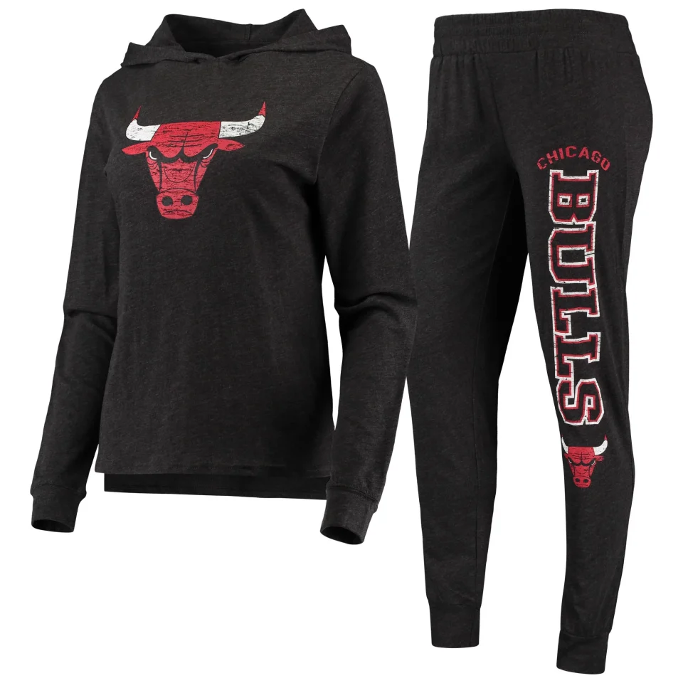 Silicone Women's Concepts Sport Heathered Black Chicago Bulls Hoodie & Pants Sleep Set