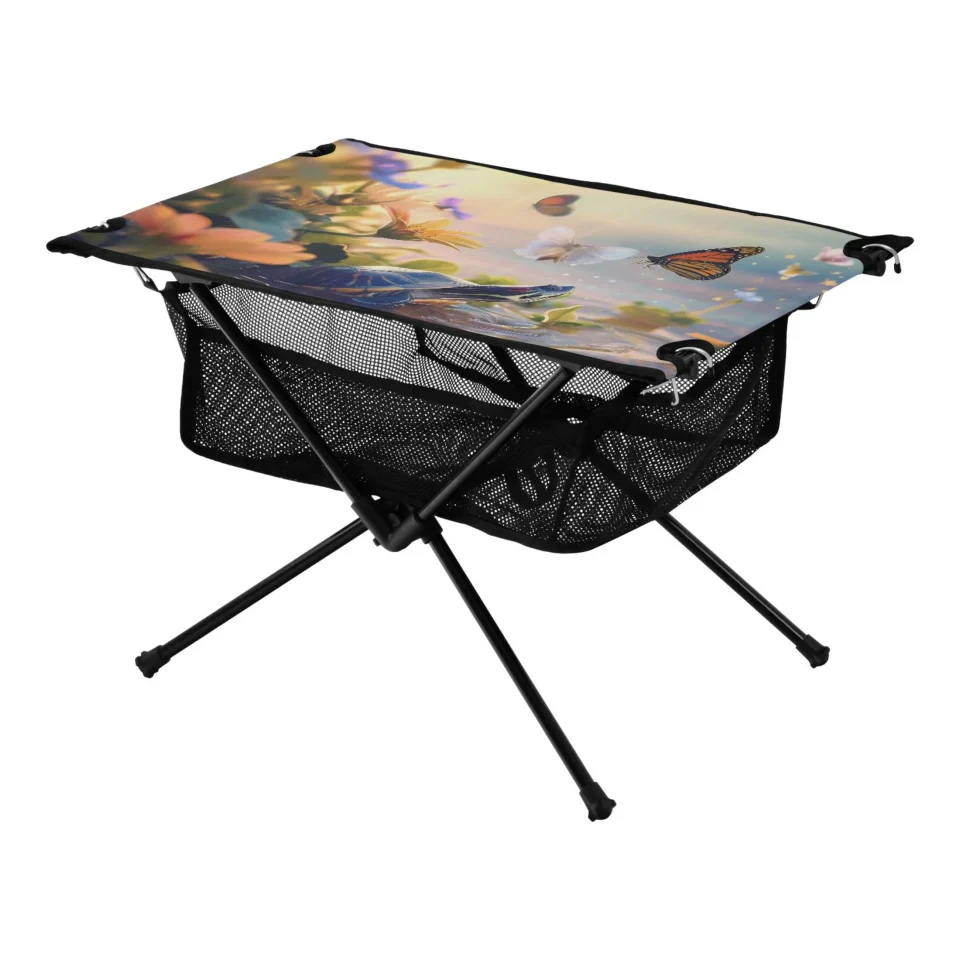 Prime Ultimate Funny Turtle and Butterfly Camping Folding Table Portable Beach Table with Storage Bag Compact Picnic Table for Outdoor Travel Fishing BBQ