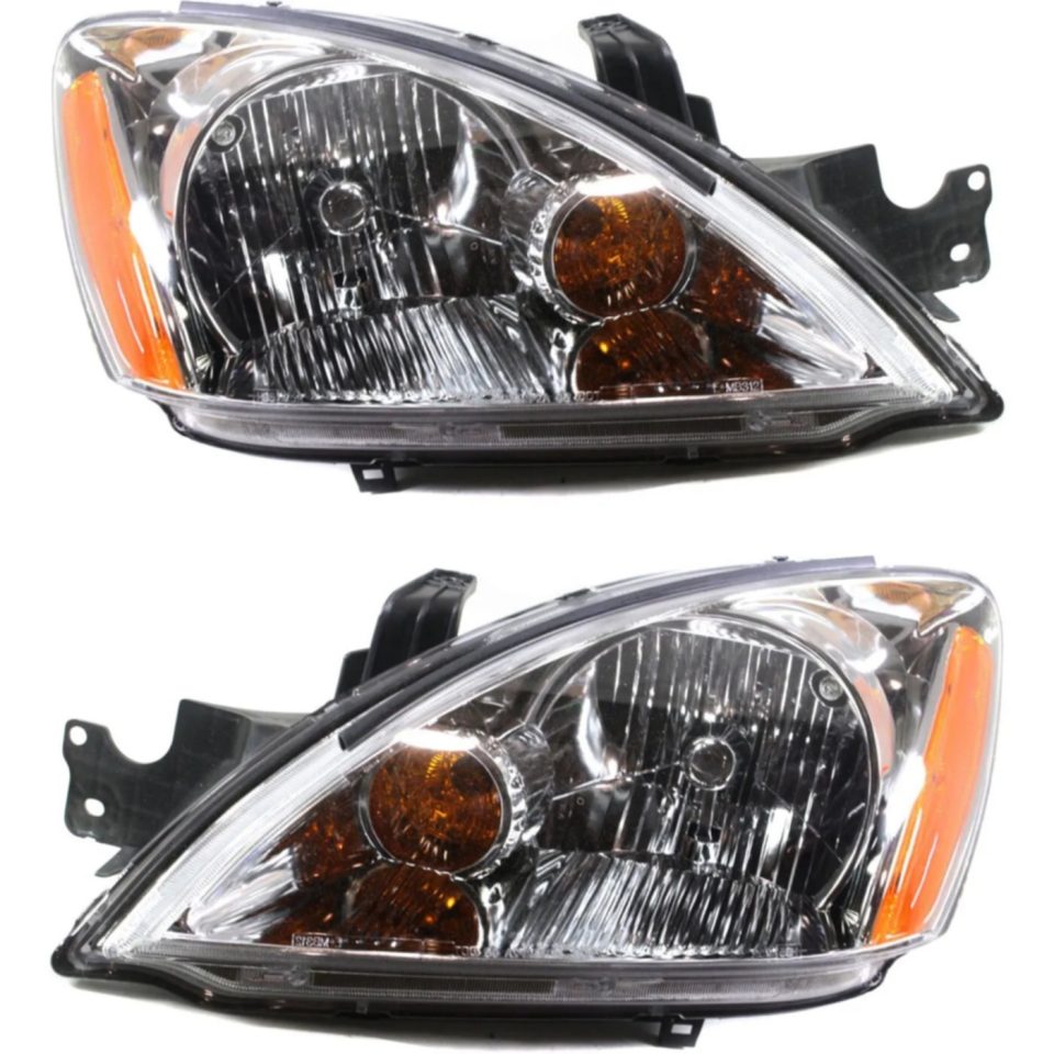 Premium Stainless Steel Headlight Set For 2004 Mitsubishi Lancer Wagon Left and Right With Bulb 2Pc