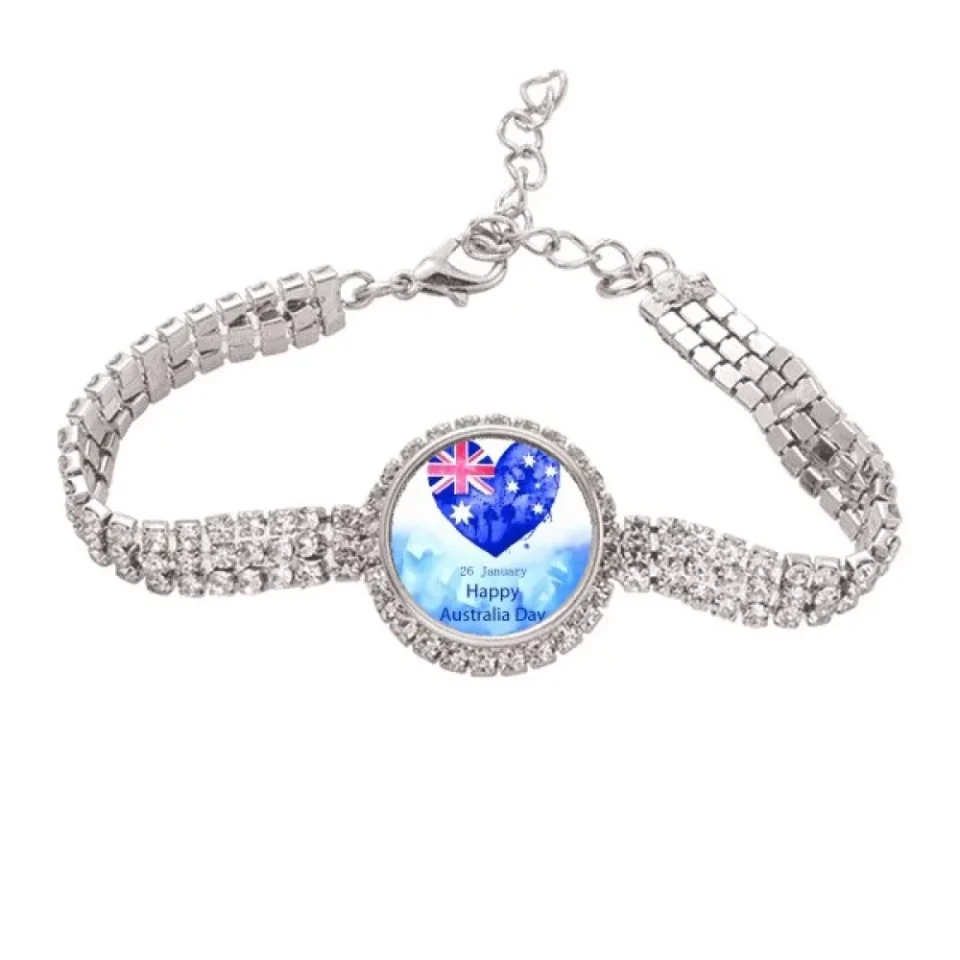 Pure Australia Happy Day Heart Shape Flag Tennis Chain Anklet Bracelet Diamond Jewelry