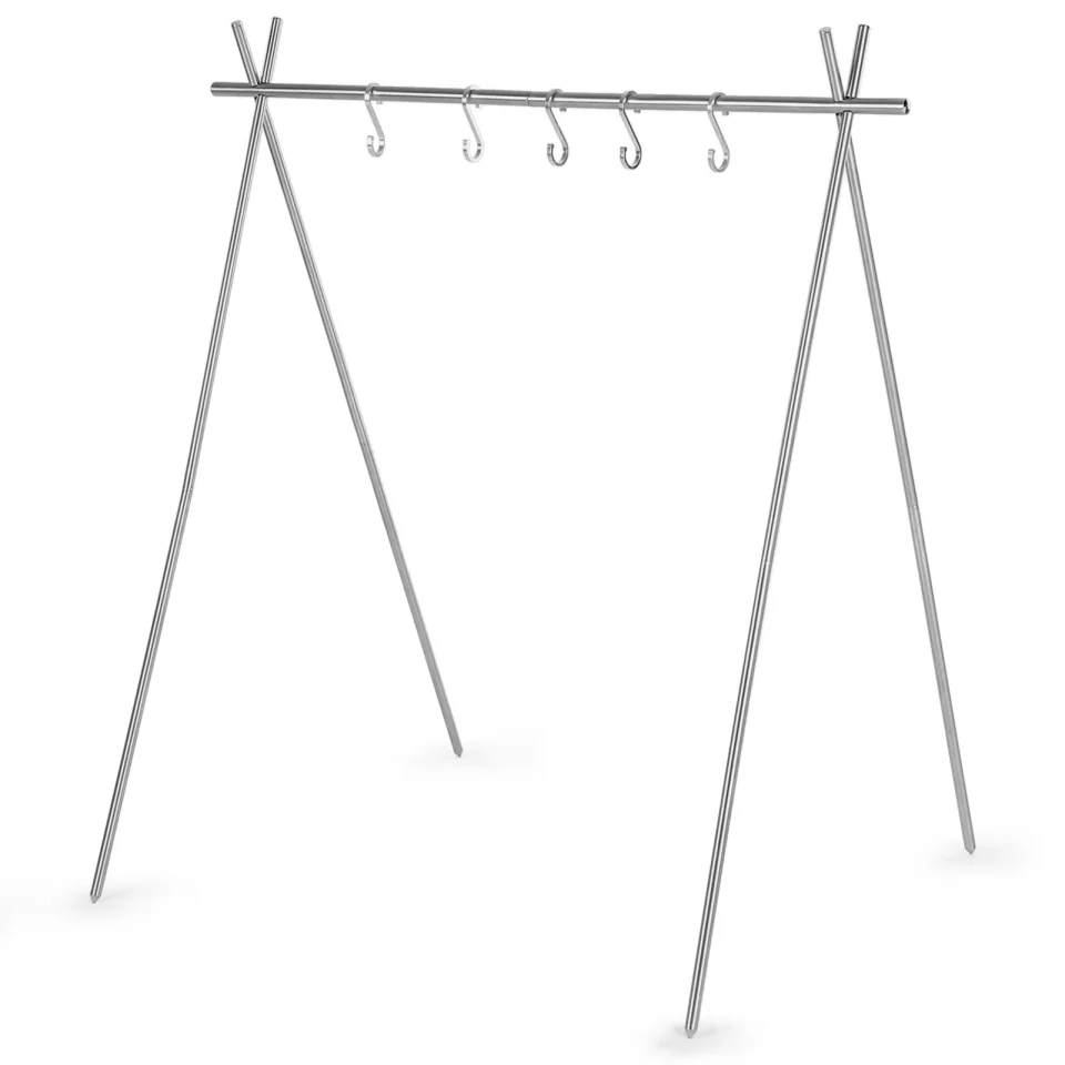 Dining ametoys Portable Collapsible Stainless Steel Camping Hanging Rack for Pot Clothes Hanger