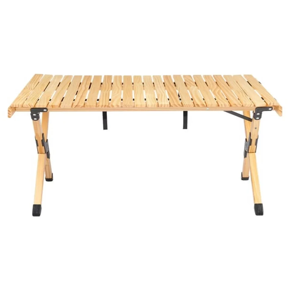 Storage BISHE Wooden Roll-Top Camping Table Outdoor Folding Table Non-slip Mini Picnic Table for Traveling Hiking Camping, 35.4''L x 23.6''W x 16.9''H