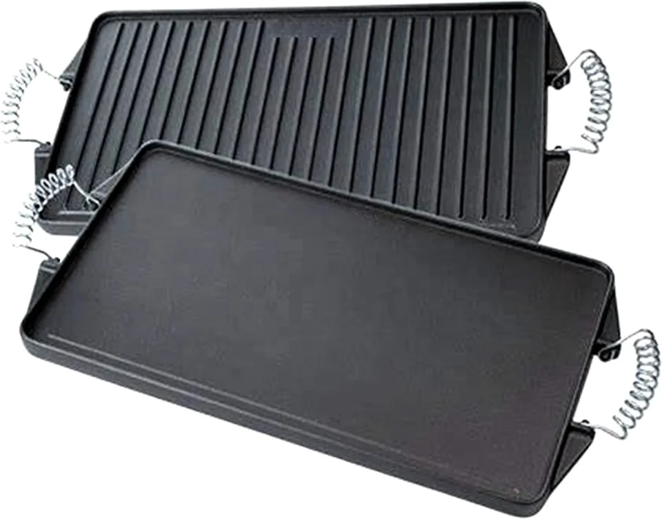 Baking Popular X 9 Pre-Seasoned Cast Iron Reversible Grill/Griddle Pan, Cast Iron Grill Pan For Stovetop, Open Fire & In Oven - With Easy Grip Steel Spring Handles