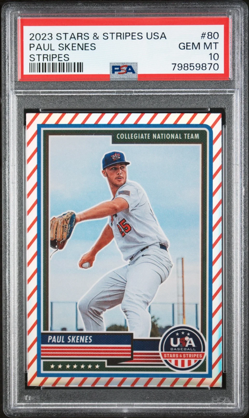 Cast Iron Top-Rated Graded 2023 Panini Stars Stripes USA Paul Skenes #80 Stripes Rookie RC Baseball Card PSA 10 Gem Mint