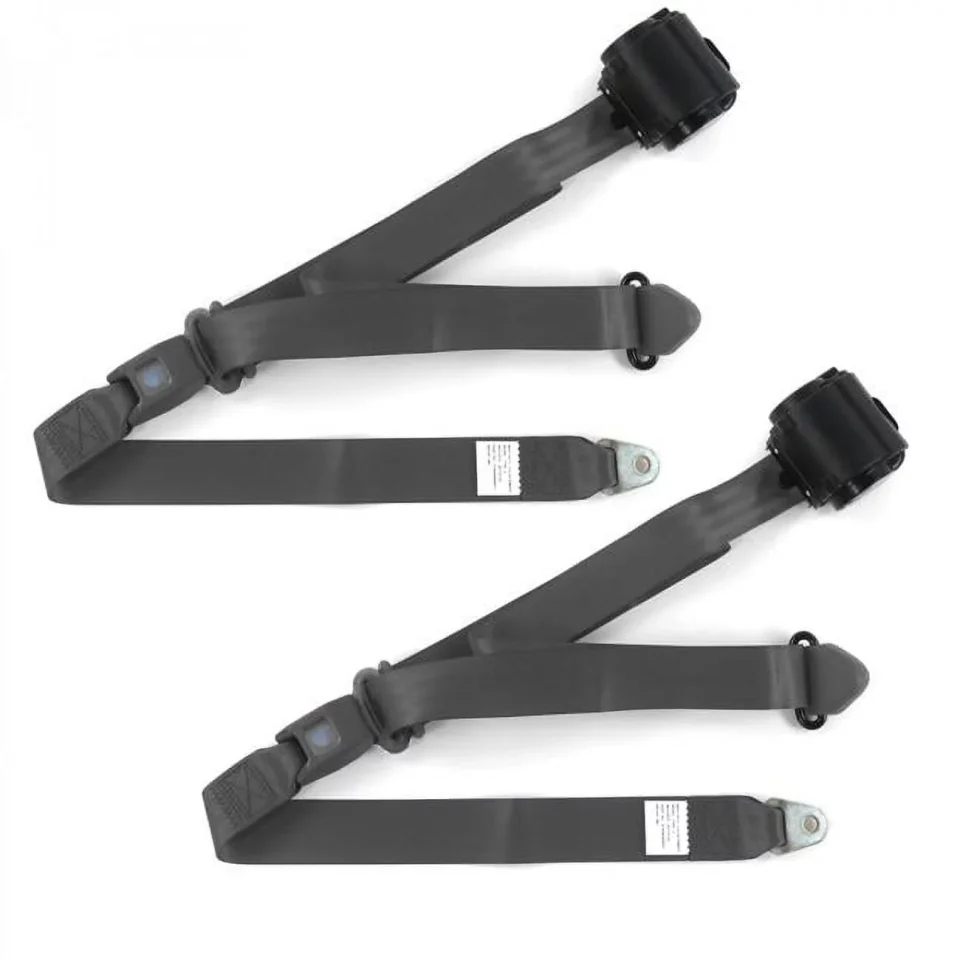 Durable SafeTboy Jeep Wagoneer 1963-1991 Standard 3 Point Charcoal Retractable Bucket Seat Belt Kit - 2 Belts