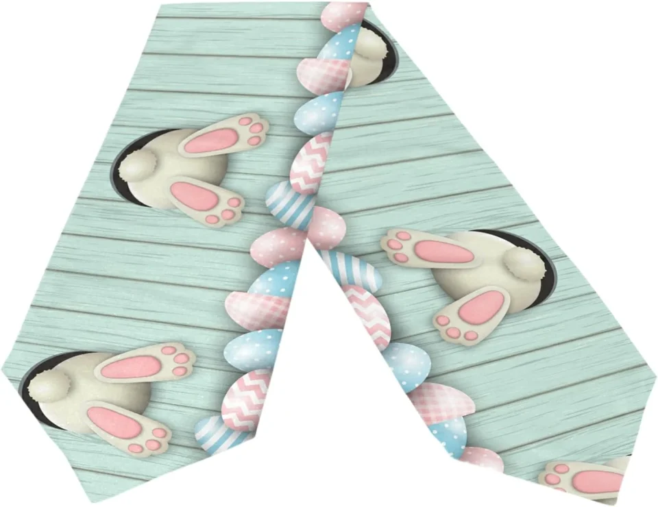 Select Core Dreamtimes Double Sided Easter Bunny Long Polyester Table Runner 13 x 90 Inches Wooden Easter Rabbit Table Cloth Cover Placemats for Kitchen Dinning Living Holiday Wedding Party Decor