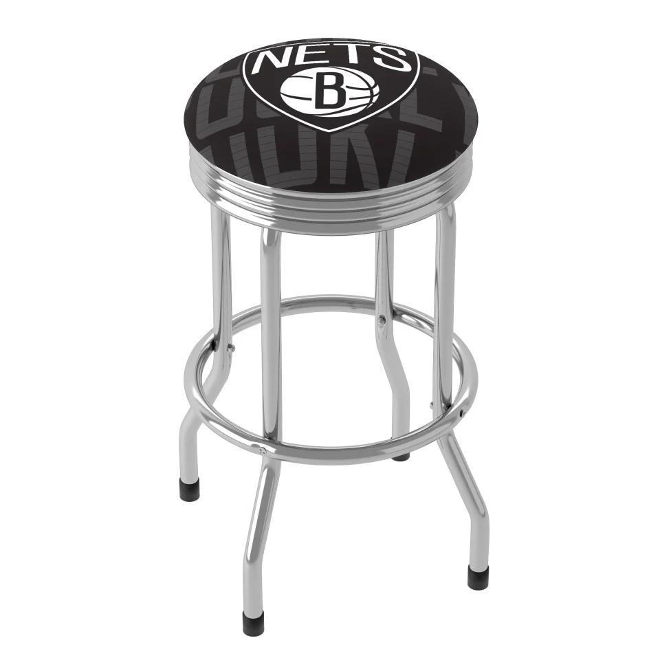 Cleaning Cooking Trademark Gameroom Brooklyn Nets City Chrome Ribbed Barstool